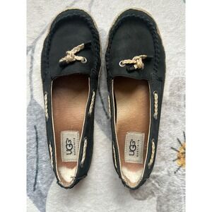 UGG Australia Chivon Black Leather Espadrille Boat Shoes 1004111‎ Womens 6